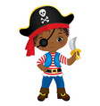 black pirate wearing eye patch and hat with skull vector image