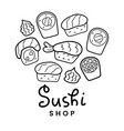 various sushi doodles linear hand drawn vector image