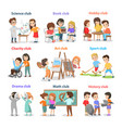set of different clubs for school children card vector image