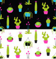 colorful potted cactus seamless pattern on black vector image
