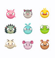 Cute cartoon animal face icons set isolated on Vector Image