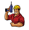 muscular construction worker with drill vector image