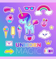 stickers set with unicorn rainbow star comet vector image