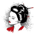beautiful japanese geisha holds red fan vector image