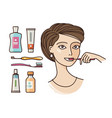 hygiene of oral cavity beautiful girl brushing vector image