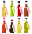 oriental sauce kinds in glass transparent bottles vector image
