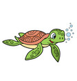 cute cartoon sea turtle outlined for coloring vector image