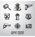 set of spy handdrawn icons - fingerprint gun vector image
