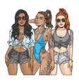 multiracial girl friends label colorful vector image