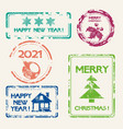 christmas stamp set new year symbols design vector image