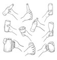 hands with beer sketch set isolated from vector image vector image