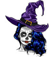pretty witch with hat hand drawn vector image vector image