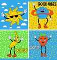 funny cartoon characters groovy elements funky vector image