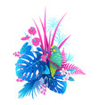 green parrot and colorful tropical plants vector image vector image