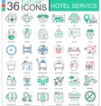 hotel service flat line outline icons vector image vector image