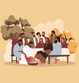 jesus washes feet apostles vector image vector image