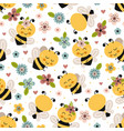 seamless pattern with bee and flowers vector image