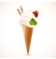 soft ice cream with strawberry and waffles vector image