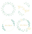 golden frame with watercolor green leafs wreath vector image