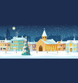 snowy night in cozy christmas town city panorama vector image vector image