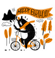 cute bear riding a bike holding flag vector image vector image