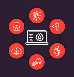 Development engineering configuration line icons Vector Image