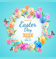 happy easter day easter eggs with tulips vector image