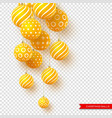 3d christmas yellow balls with geometric pattern vector image