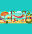 woman with kids resting on beach vector image vector image