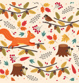 seamless pattern with hedgehog and autumn elements vector image
