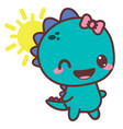 set of dinosaur happy girl with sun good day vector image
