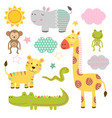 set of isolated baby jungle animals part 2 vector image