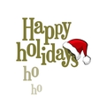 happy holidays lettering with santa claus cap vector image