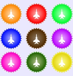 Fighter icon sign a set nine different colored Vector Image
