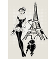 fashion woman near eiffel tower vector image vector image