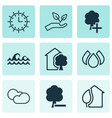 set of 9 ecology icons includes cloud cumulus vector image