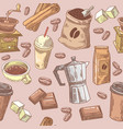 coffee hand drawn seamless background with beans vector image vector image