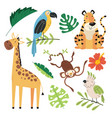 jungle safary animals characters and flora leaf vector image