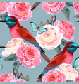 seamless pattern with birds and roses vector image vector image
