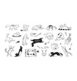 hand drawn cats funny and cute pets doodle black vector image vector image