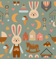 seamless pattern with cute hare vector image vector image