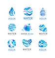 set of blue aqua logos labels for water bottles vector image
