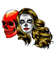 girl with skeleton make up hand drawn vector image vector image