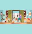 men couple using laptop drinking coffee spending vector image vector image