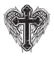 Christian cross wing drawing blak Royalty Free Vector Image