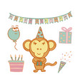 hand-drawn monkey birthday man in a cap vector image