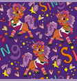 seamless pattern with lovely unicorn singer vector image