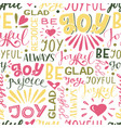 seamless pattern with hand lettering words joy vector image vector image