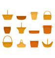wicker basket assortment flat set containers vector image