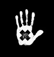 white imprint a human hand with black cross vector image vector image
